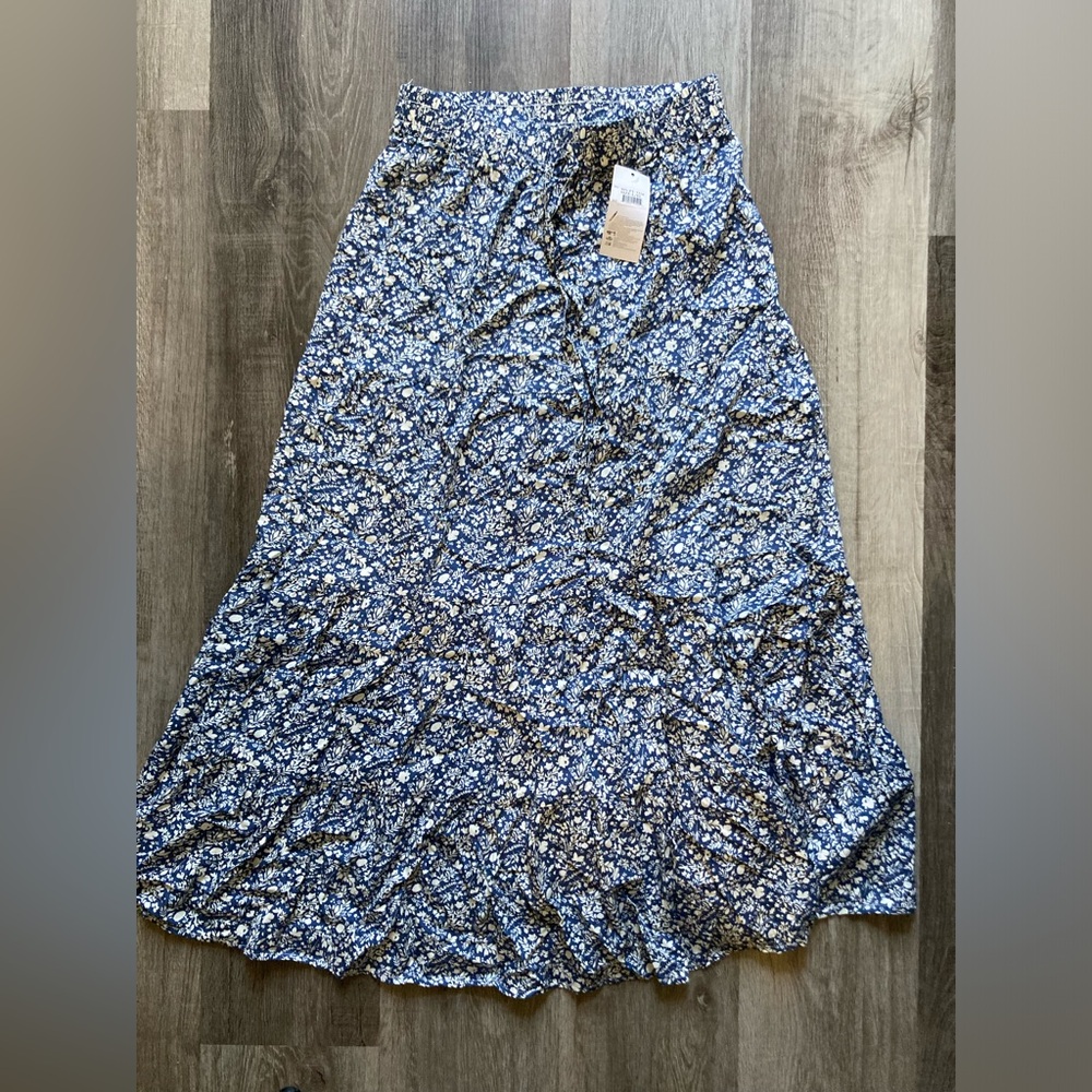 Sky Blue Midi Floral Skirt